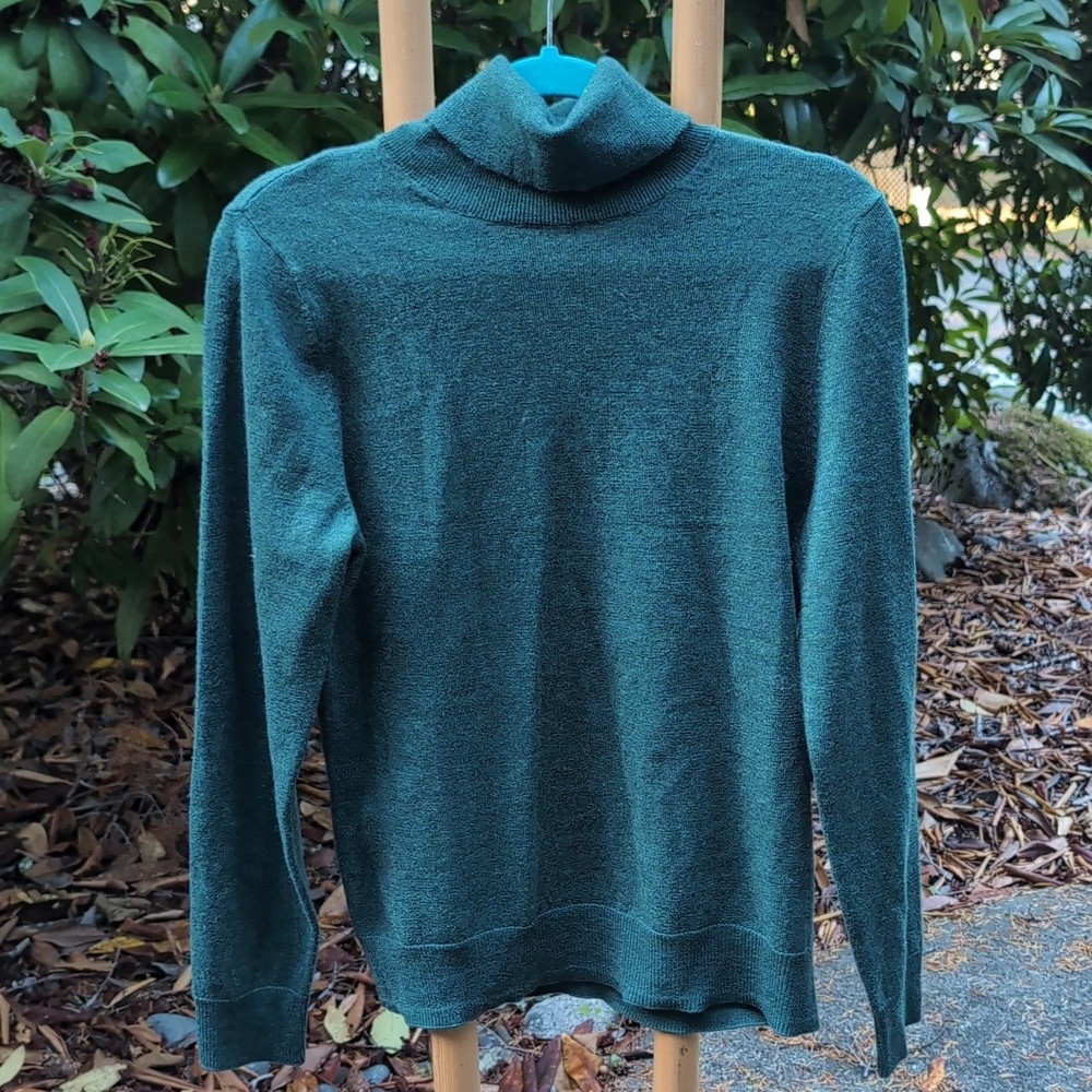 NWT 100% Merino Wool Green Turtle Neck Layering Sweater